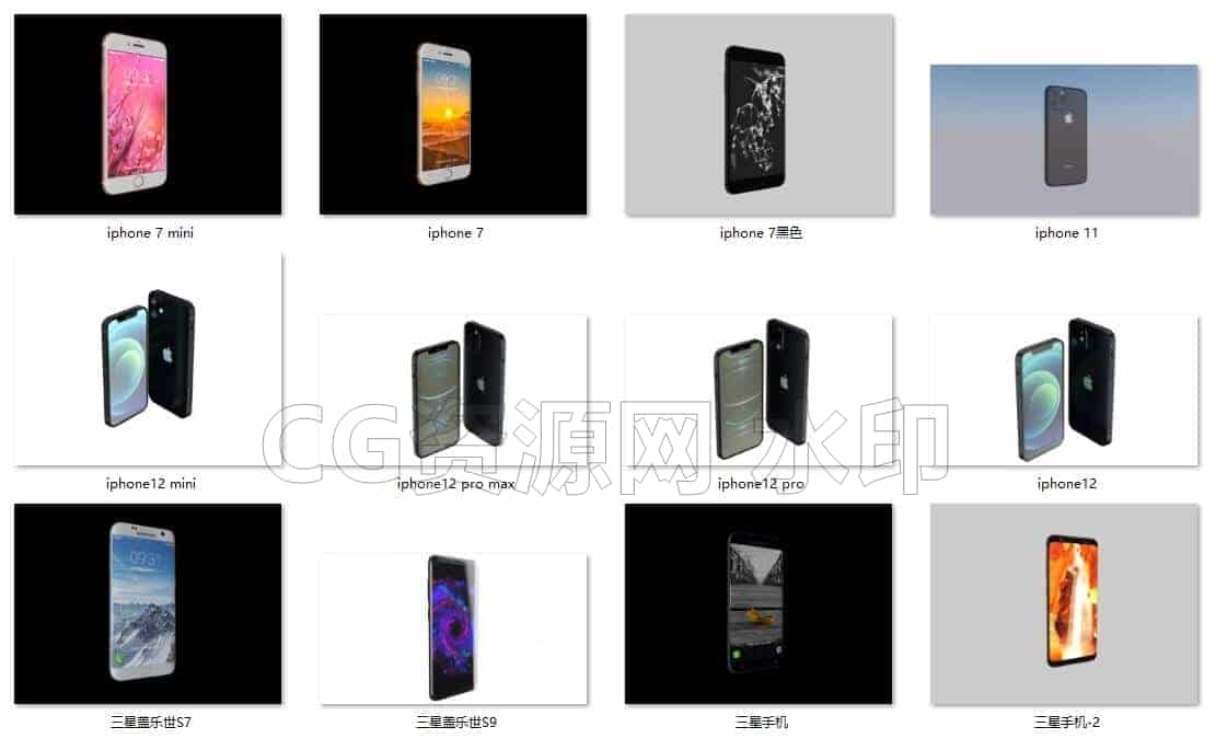 C4DF-017-12个-手机-iphone-C4D模型A数码-电器-设备-B站/公众号:特效向