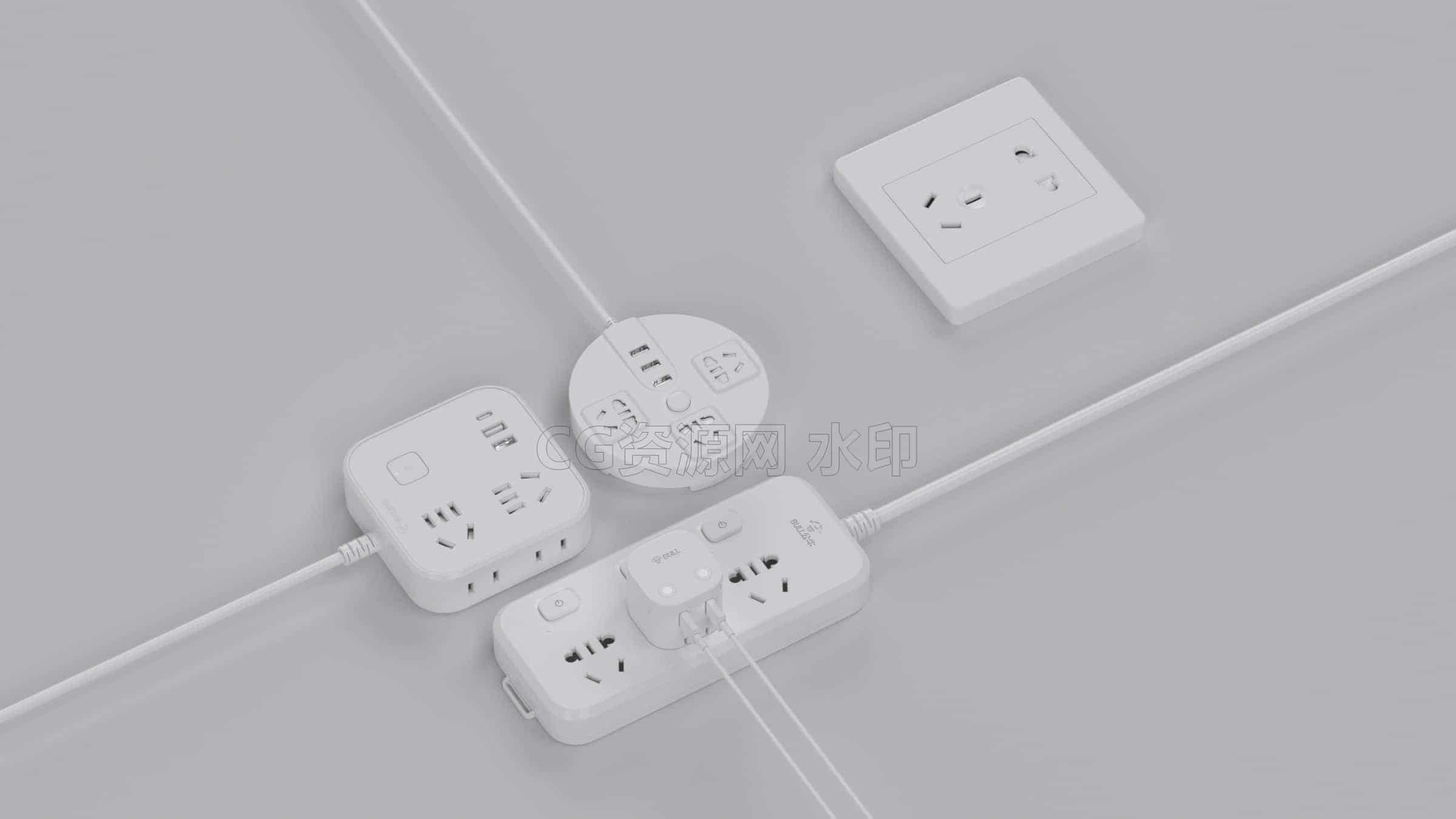 C4DF-043-排插-插座板-Octane渲染-C4D模型A数码-电器-设备-B站/公众号:特效向