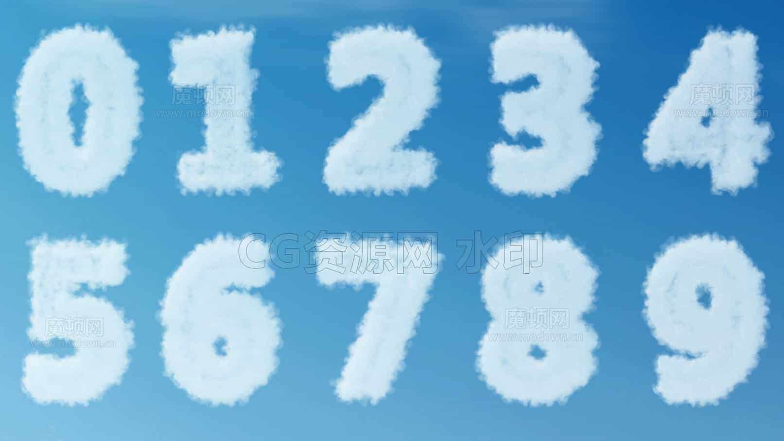 C4DI-030-云朵-数字-C4D模型A节日-动画-图标-B站/公众号:特效向