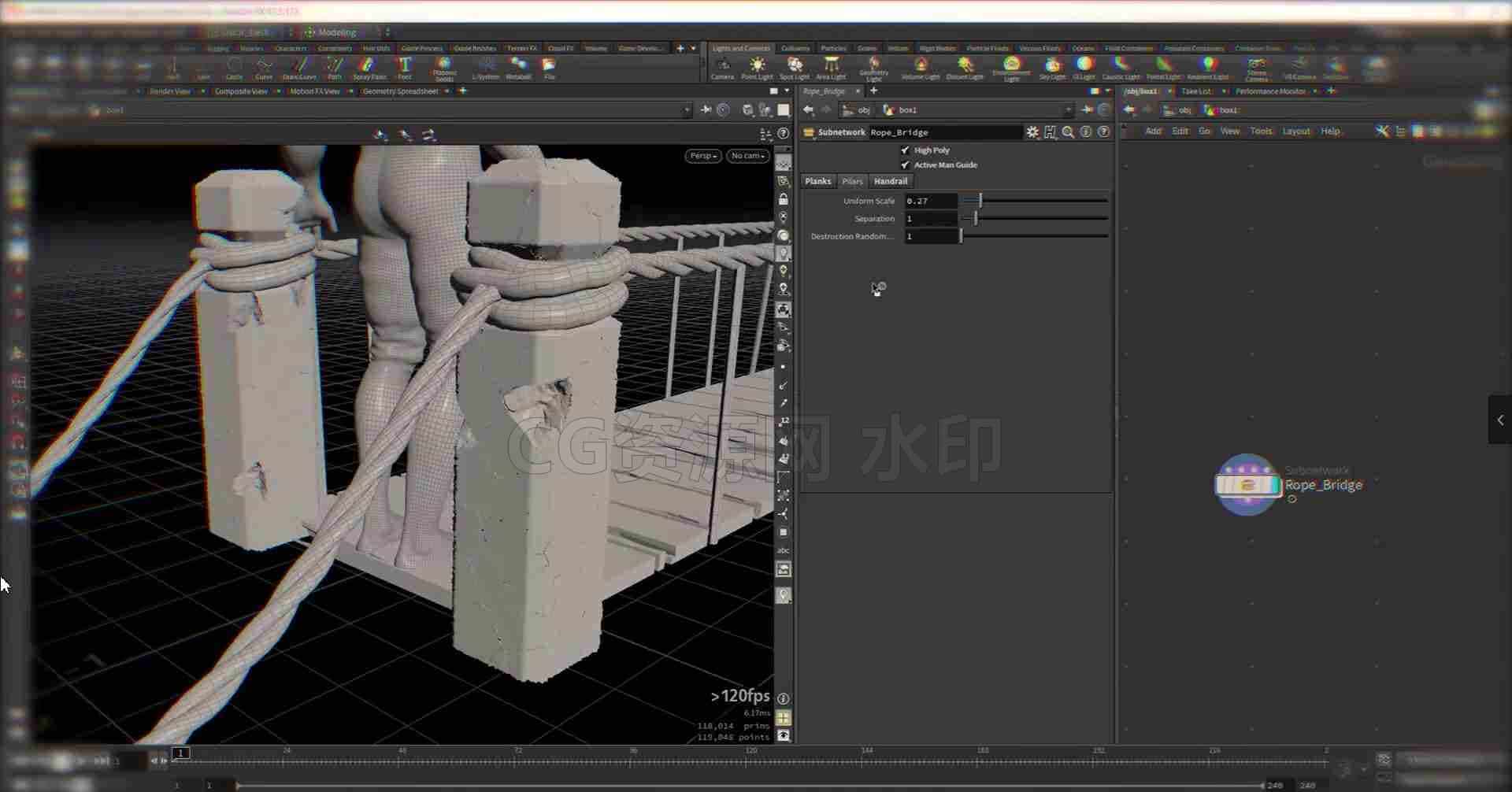 图片[3]-免费-Houdini程序化桥解算工程Houdini Procedural Rope Bridge (HIP file ...