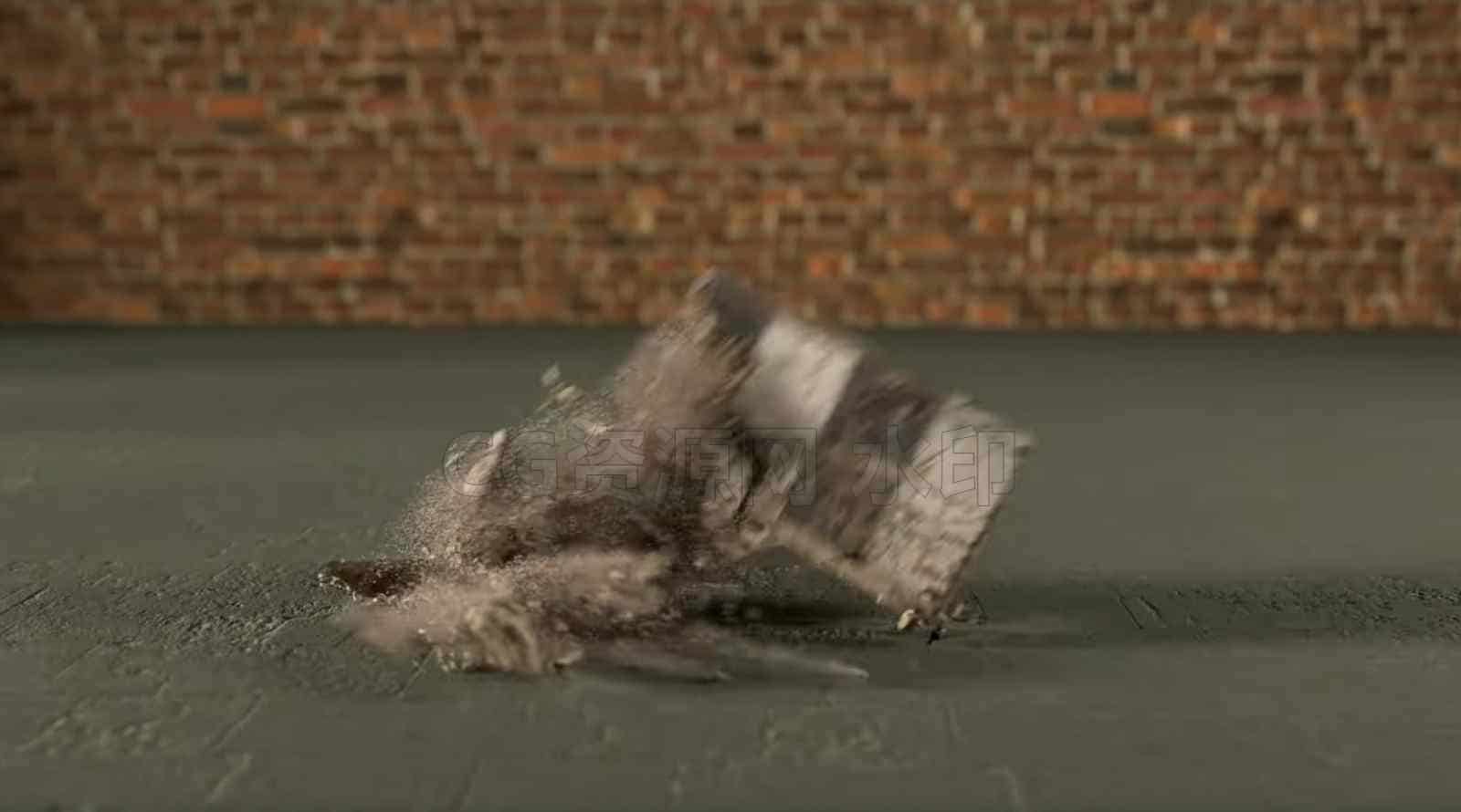 Houdini20钢筋混凝土摔地撞击弯曲刚体变形破碎灰尘碎渣hip资产Concrete Barrier Destruction ( Hip File )-B站/公众号:特效向