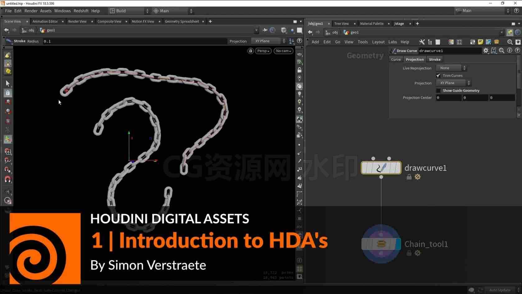 Houdini数字资产程序化曲线画铁链围栏Houdini Digital Assets铁索桥-B站/公众号:特效向