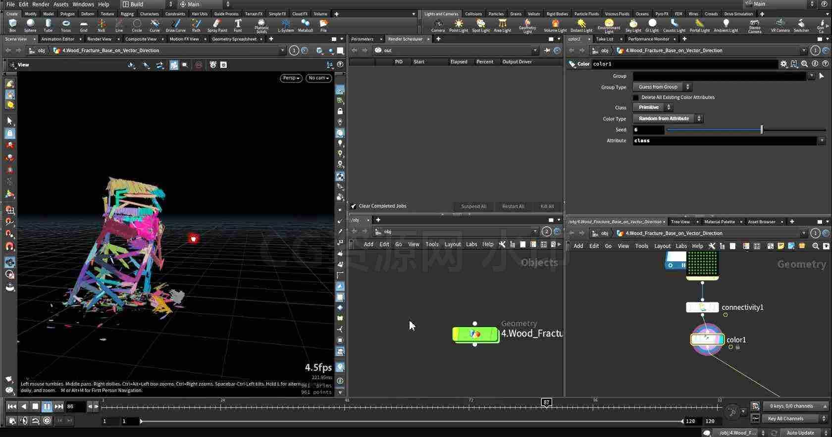 Houdini木架子RBD倒塌破碎hip工程WoodFracture_VEX - Quaternion Dihedral-B站/公众号:特效向