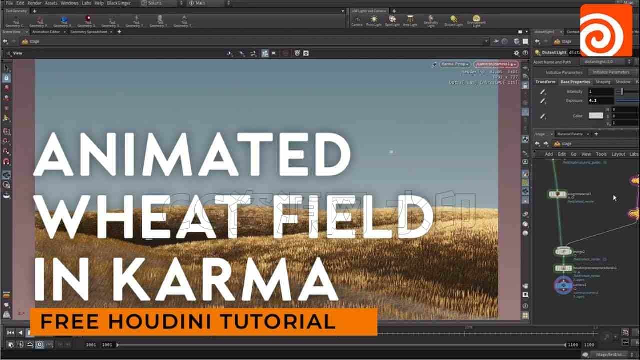 Houdin中Karma渲染动画麦田【hip项目工程】保密-B站/公众号:特效向