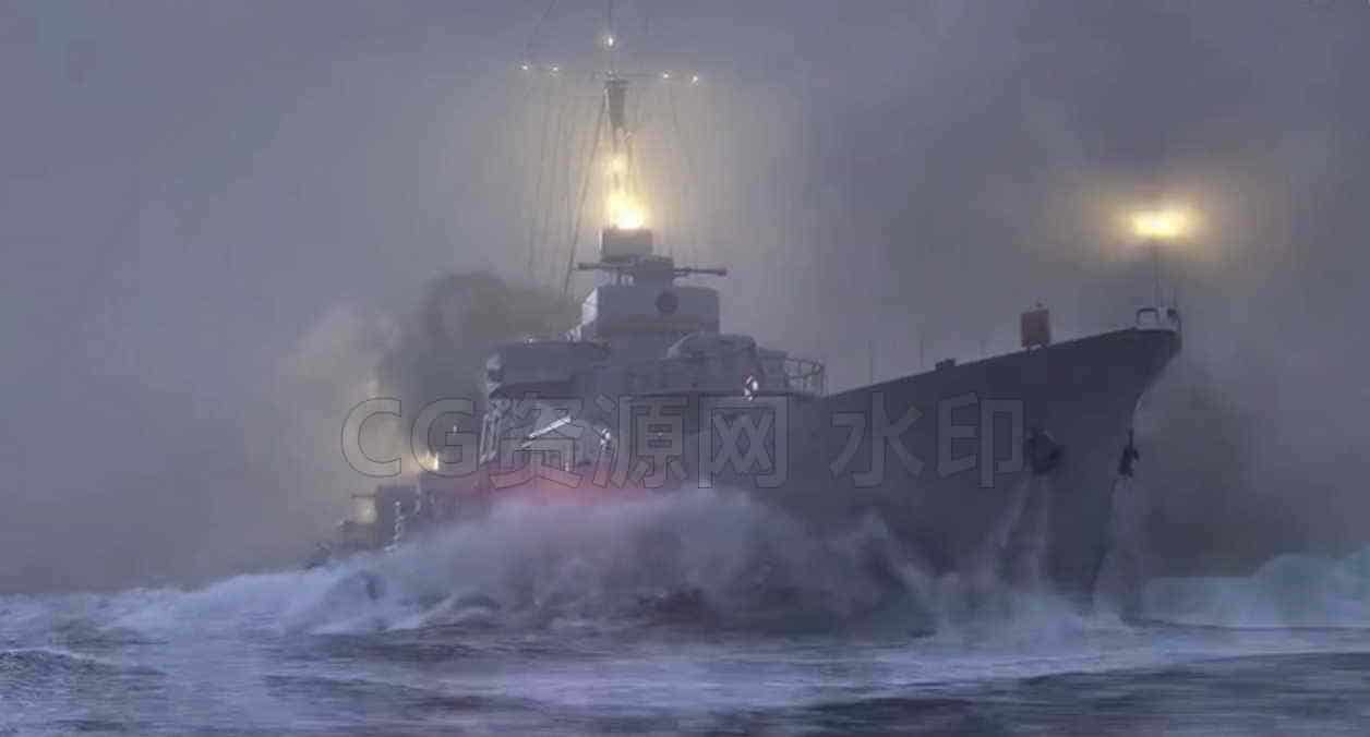 houdini军舰航行hip工程带泡沫＋模型-B站/公众号:特效向