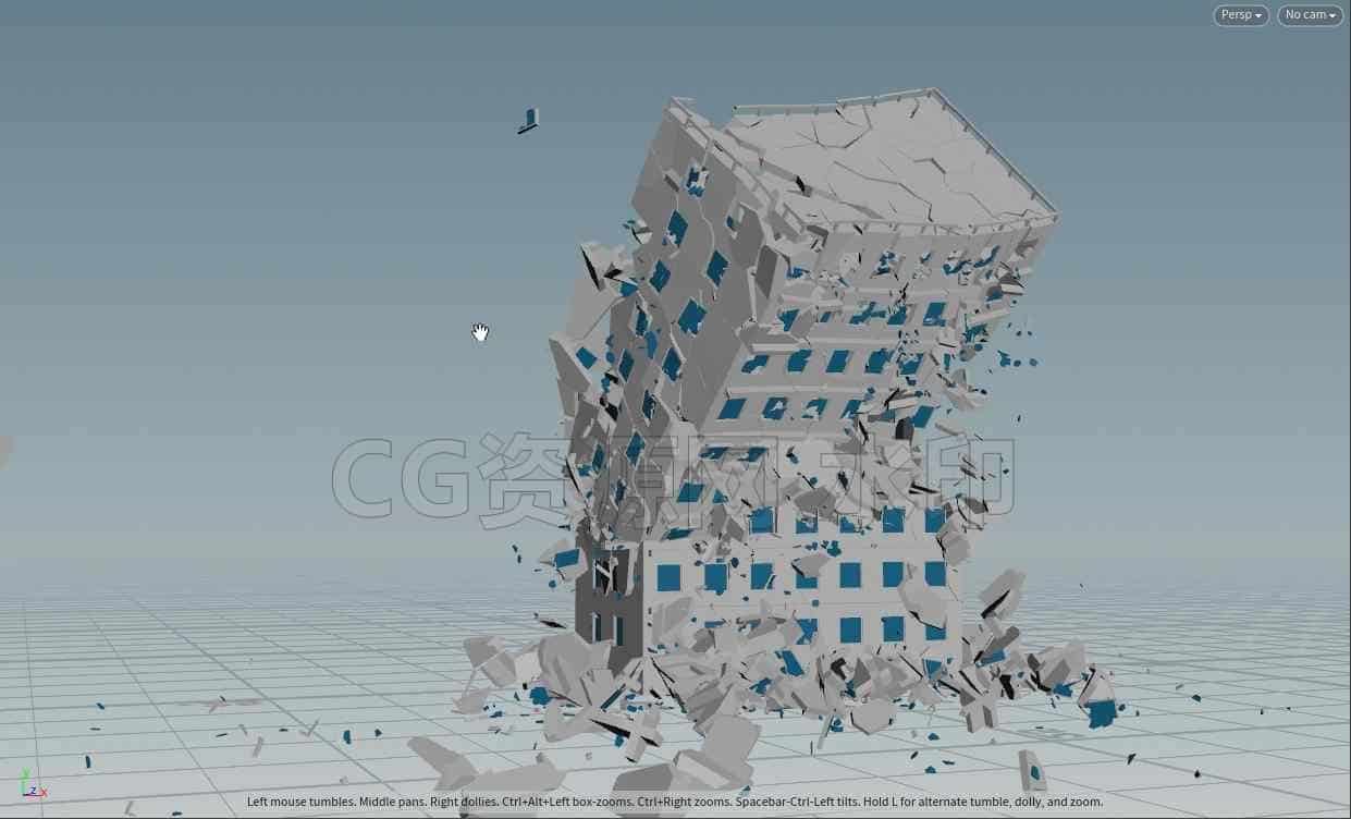 houdini大楼倒塌破碎特效hip工程文件-B站/公众号:特效向