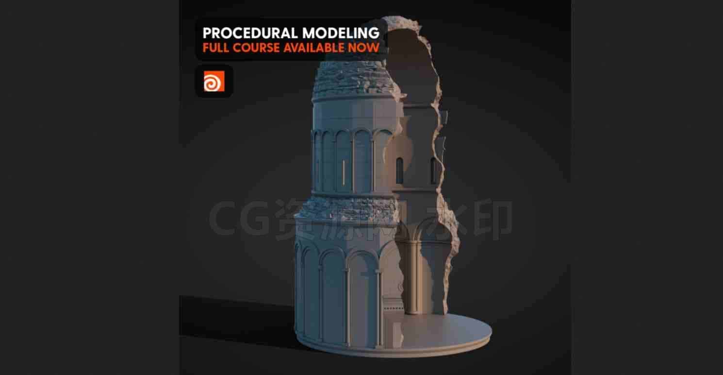 教堂遗址-Houdini程序基础入门建模课程初级sop带工程-B站/公众号:特效向