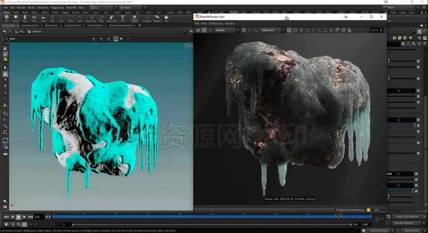 图片[3]-Houdini物体冰冻结霜冰锥Houdini Frozen Geometry Tutorial-B站/公众号:特效向
