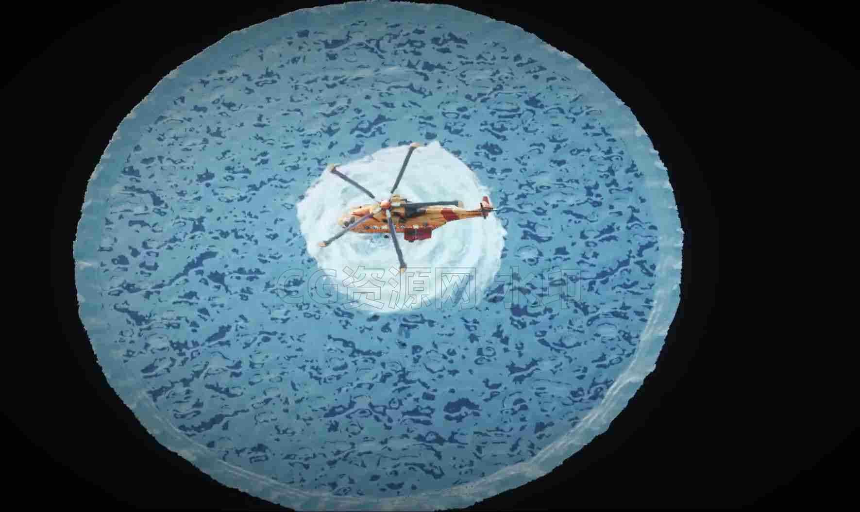 直升机降落在海面气流SOP工程气旋，白水，自定义漩涡速度Helicopter landing on ocean surface-B站/公众号:特效向