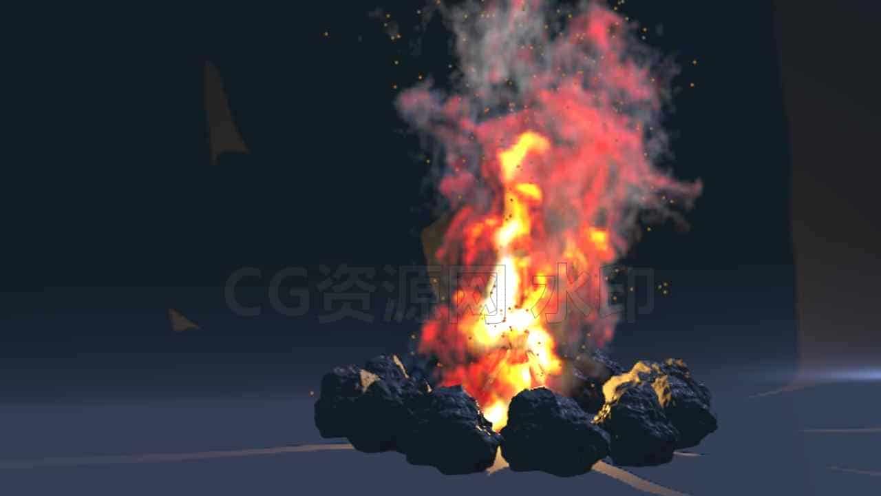 houdini篝火特效燃烧带风场hip工程文件-B站/公众号:特效向