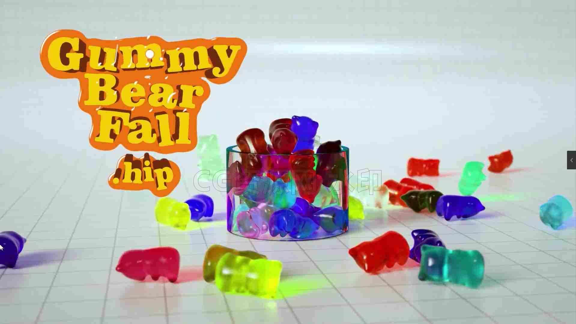 Houdini下落的vellum糖果发射器Gummy Bear Fall ( .hip file )-B站/公众号:特效向