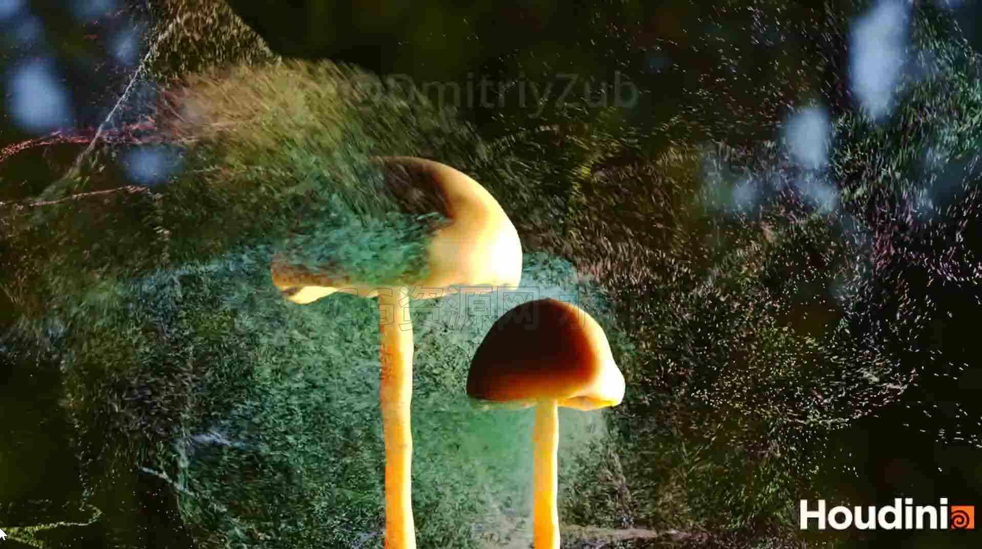 蘑菇释放魔法梦幻唯美粒子工程Mushroom Releases Spores | Particles Simulation Effect in Sidefx Houdini-B站/公众号:特效向