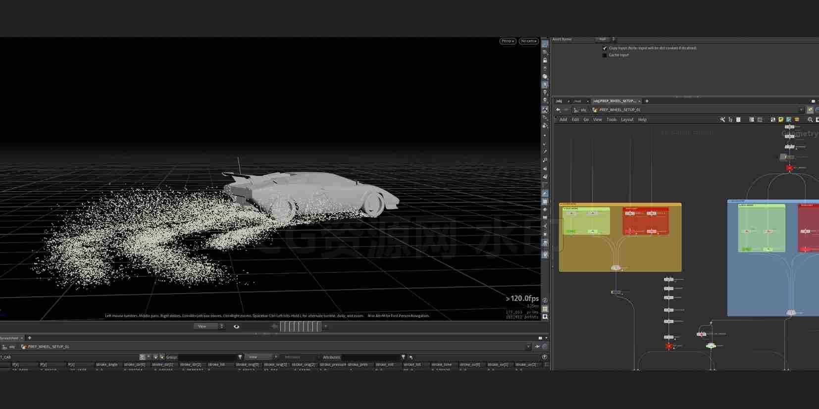 汽车飘逸轮胎甩出拖尾灰尘粒子污垢设置hip工程Wheel dirt setup - Houdini-B站/公众号:特效向