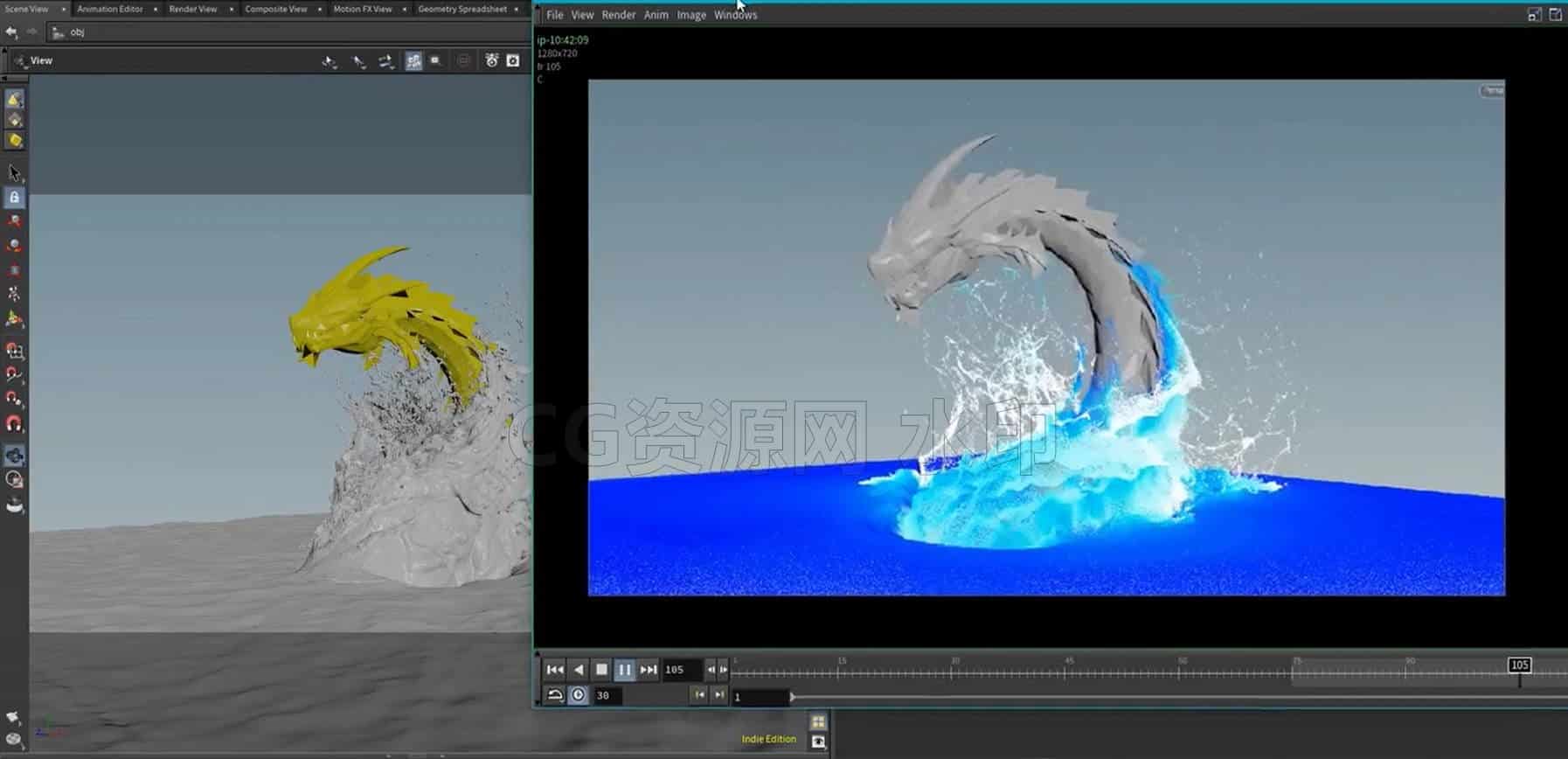 Houdini19.0海怪出水工程hip文件分享  file-B站/公众号:特效向